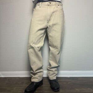 Wrangler Denim Jean Pant Men 36x32 Khaki Cream Straight Fit Western Baggy VTG